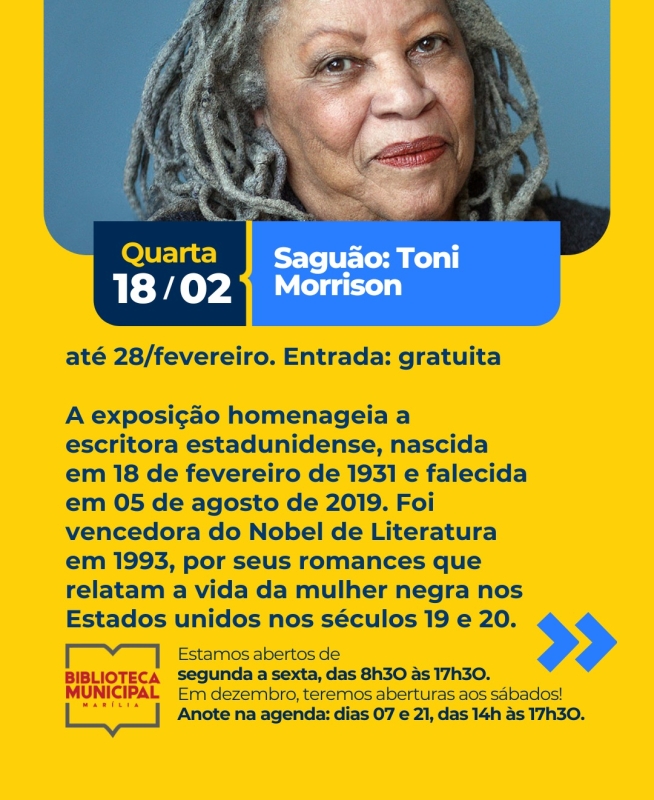 Exposição Gratuita em Marília: Homenagem a Toni Morrison Exposição Gratuita em Marília: Homenagem a Toni Morrison
