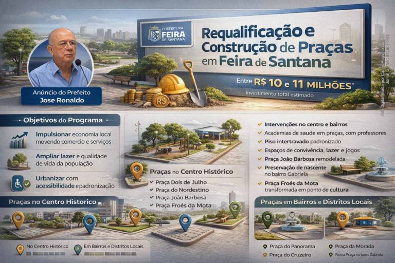 Prefeito José Ronaldo Lança Licitação de até R$ 11 Milhões para Requalificação de Praças em Feira de Santana Prefeito José Ronaldo Lança Licitação de até R$ 11 Milhões para Requalificação de Praças em Feira de