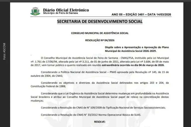 Plano Municipal de Assistência Social 2026-2029 é Aprovado em Feira de Santana
