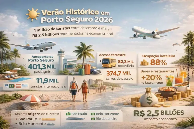 Porto Seguro Registra Verão Inesquecível com 1 Milhão de Turistas e Impacto de R$ 2,5 Bilhões na Economia Porto Seguro Registra Verão Inesquecível com 1 Milhão de Turistas e Impacto de R$ 2,5 Bilhões na Eco