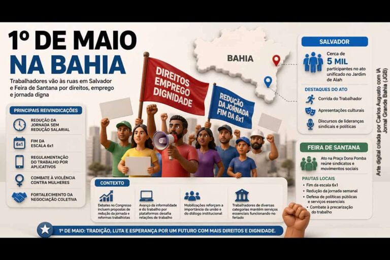Mobilizações do 1º de Maio de 2026 Reúnem Trabalhadores em Salvador e Feira de Santana